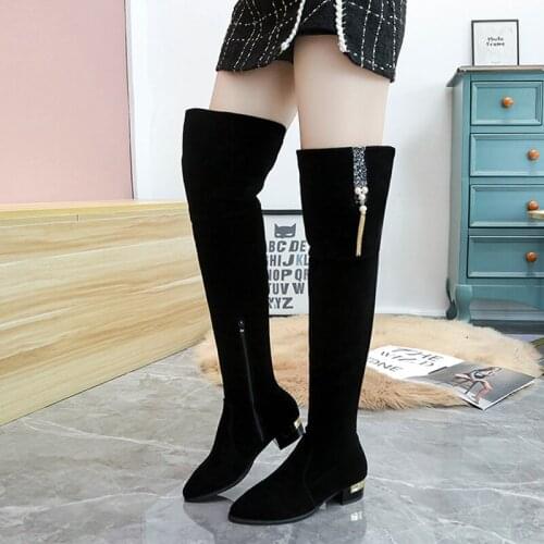 Winter Over-The-Knee Fashion Long-Tube Womens Boots Were Thin Stretch Rhinestones Fashionable And Popular Suede High-Tube Boots