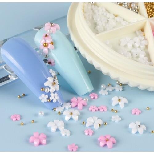 1 Set 3D Flower Nail Art Rhinestone Jewelry White Pink Acrylic Crystal Gemstone Decoration Kit for DIY Nail Charm Design