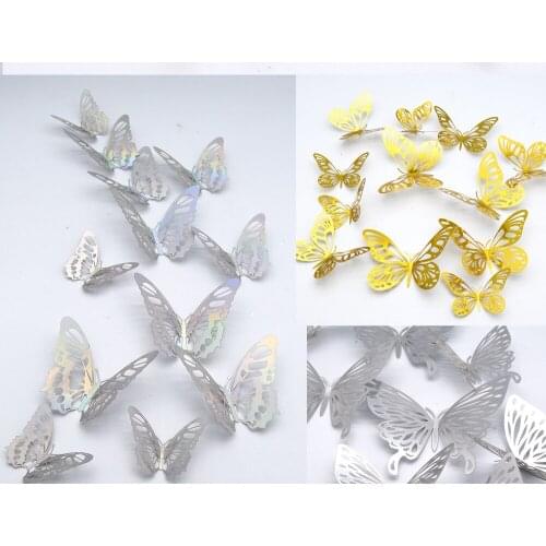 12pcs 3D Effect Butterflies Wall Stickers Wall Decal Art Party Decoration Wedding Living Room Bedroom Kids Room Decor Aesthetic