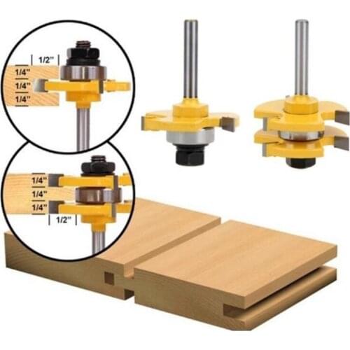 2Pcs Shank Router Bit T Shape Tongue Groove Set 3 Teeth Adjustable Wood Milling Cutter Bit For Wood Corner Polishing