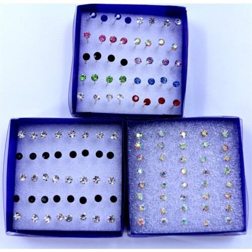 20 pairs/set Colorful Crystal Stud Earrings Set For Women Jewelry Rhinestones Piercing Earrings kit Pack lots Bijouteria brincos