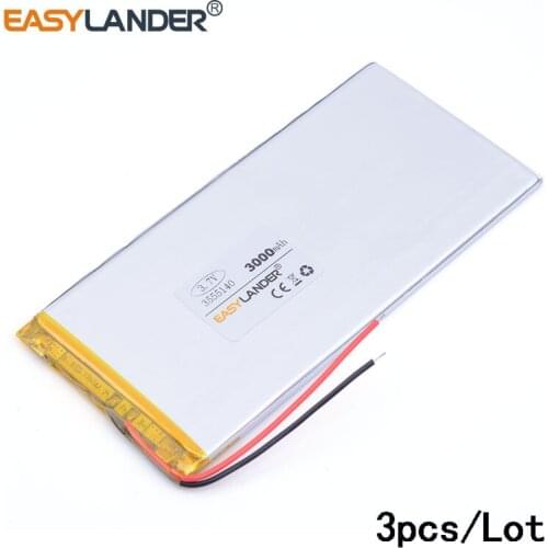 3pcs /Lot 3555140 3.7V 3000mah polymer lithium ion battery Li-ion battery for tablet pc 3.7 inch MP3 MP4 tablet pc Vedio Game
