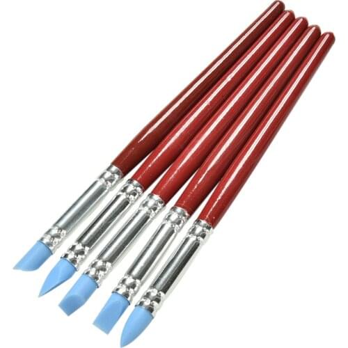 5pcs Wood Handle Silicone Rubber Clay Shaper Sculpting Polymer Modelling Pottery Tools Set For DIY Crafts