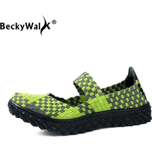 BeckyWalk Handmade Woven Women Shoes Summer Women Flats Breathable Flat Sneakers Shoes Woman Spring Loafers Ladies Shoes WSH2901