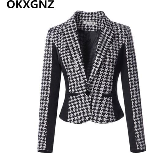 2019 Spring Autumn Women Plaid Office Lady Blazer Fashion Long Sleeve Jackets Elegant Female Vintage Work Blazers Feminino M195