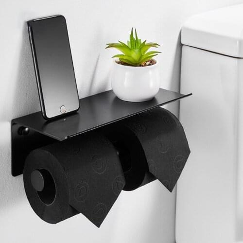 Double Toilet Roll Paper Holder Space Aluminum Waterproof Bathroom Accessories Household Punch-free Mobile Phone Tissue Holder