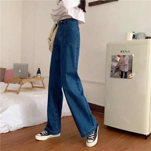 Spring and summer new large size high waist loose jeans womens slim slimming straight leg pants