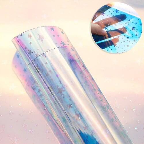 New 20*33cm Smooth Transparent Dot Star Laser Artificial Synthetic Leather For Hair Bow DIY Projects Handbag Shoes,1Yc7247