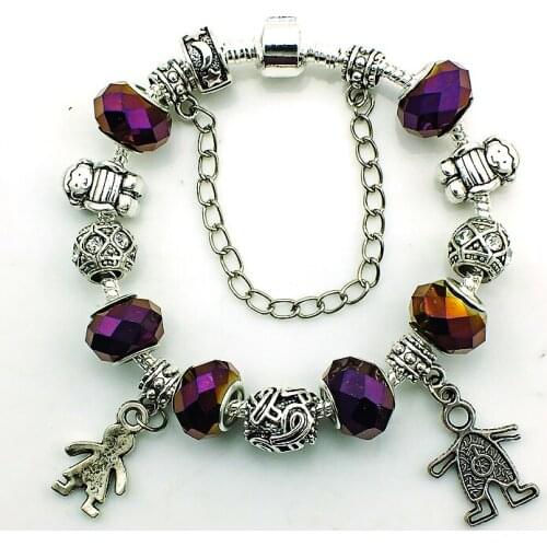 JINGLANG Fashion Europe Silver Plated Purple Plastic Crystal Murano Beads Infinity People Charm Bracelets For Women DIY Jewelry