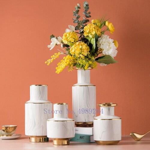 Ceramic Vase Marbling Golden Flower Arrangement Hydroponic Accessories Desktop Decoration Modern Home Decoration Flower Vase