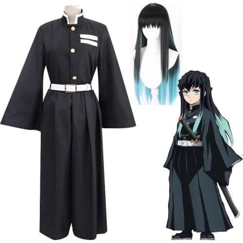 Anime Tokitou Muichirou Cosplay Wig Demon Slayer:Kimetsu no Yaiba Costume Kisatsutai Uniform Set and Long Wig Hair Accessories