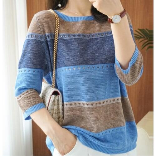 Summer Women knitted Short sleeve 2021 Thin Sweater Female Hollow Out Turtleneck Pullover Ladies knit Cotton Loose Jumpers