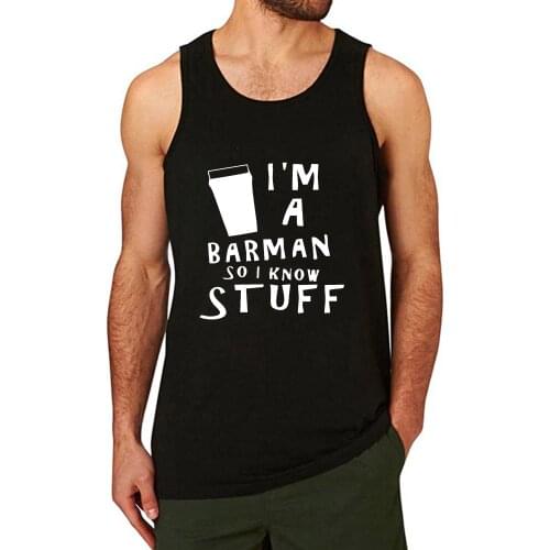 Lyprerazy Mens I'M A BAR MAN SO I KNOW STUFF Workout Gym Funny Printed Tank Top