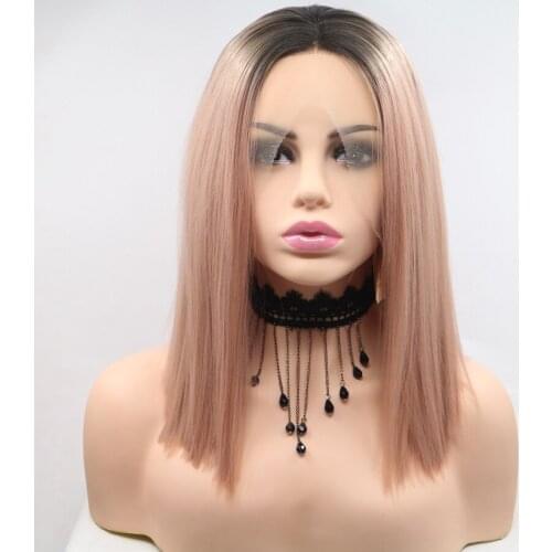 M&H Omber Orange Pink Dark Roots Color Straight Hair Synthetic Lace Front Wigs Natural Cosplay Daily Lace Frontal Wigs For Women