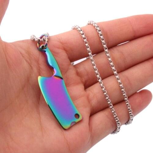 Fashion Mens 316L Stainless Steel Colorful Kitchen Knife Pendant Necklace Jewelry Gift with free Box Chain