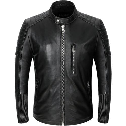 Free Shipping Soft Quality Sheepskin Leather Coat For Man Genuine Leather Jacket Mens Fashion Slim Motor Leather Clothes