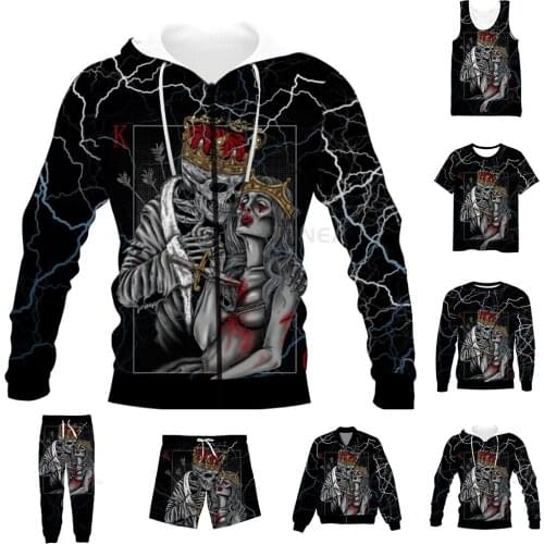 New Funny 3D Full Print The Skull King and Queen T-shirt/Sweatshirt/Zip Hoodies/Thin Jacket/Pants Four Seasons Casual Suit V53