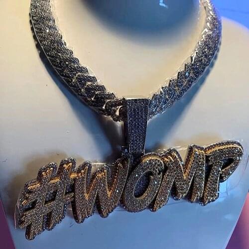 Ins Hot Sale Cubic Zirconia Customized Initial Necklace,S925 Sterling Silver Thick Name plate Ice Out Pendant Bling HIPHOP Gift