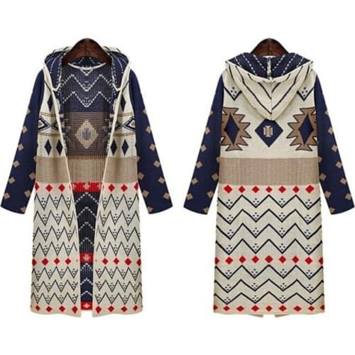 2021 Autumn Winter Clothes Sweater Coat European and American Female Loose Long Hooded Boho Cardigan Sweater