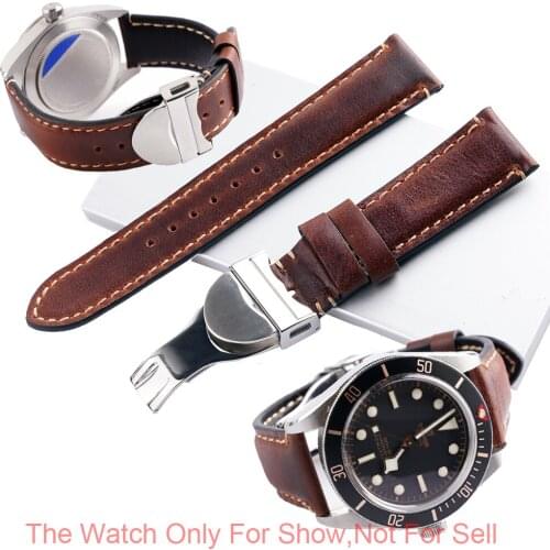 CARLYWET 20 22mm Genuine Leather Replacement Wrist Watchband Strap Belt Loops Band Bracelets For Rolex Tudor Black Bay 58 Seiko