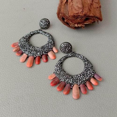 YYGEM Natural Sea Urchin Spines Black Macarsite pave Stud Earrings vintage style for women