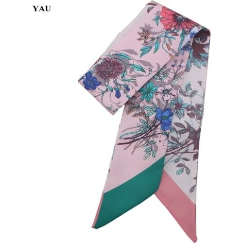 Twill Silk 100cm*6cm Woman Small Scarf Luxury Brand Double-color Flower Printed Long Scarf Bag Female Skinny Scarves Wraps Tie