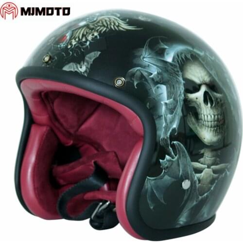 Grim Reaper Pattern Open Face Motorcycle Helmet Retro Scooter Motorbike Motocross Helmet Fiberglass Casco Moto Capacete