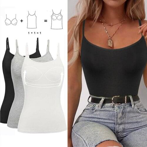 Women Shapewear Tops Cotton Camisole with Shelf Bra Adjustable Spaghetti Strap Tank Top Cami Tanks Slimming Body Shaper