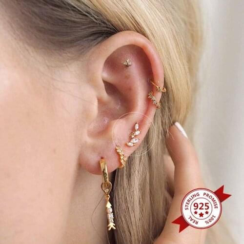 DAIWUJAN INS Fashion 925 Sterling Silver Stud Earrings Irregular Zircon Piercing Earrings For Women Ear Bone Nails Jewelry