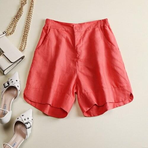 Women Summer Fashion Korea Style Solid Color Linen Simple Harajuku Wide Leg Breathable Shorts Female Casual Half Length Shorts