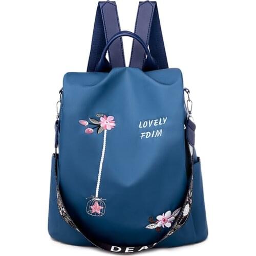 High Quality Oxford Women Backpack Elegant Floral Embroidery School Bags Waterproof Female Backpacks Teenage Girls
