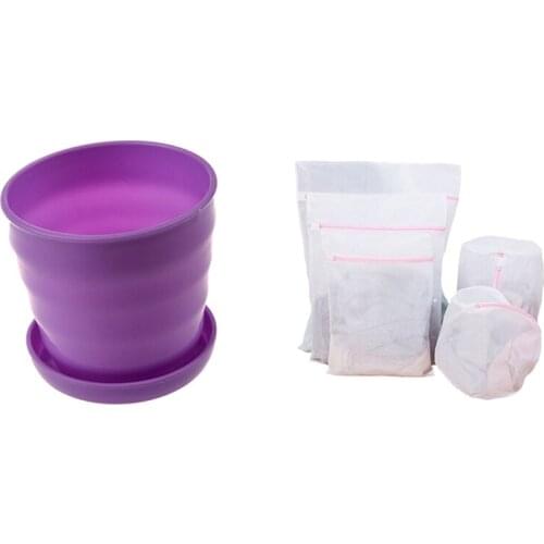 1X Plastic Round Flower Plant Pot Planter Holder With Tray & 5 PCS Delicates Laundry Bags Protection Washing Drying Bag