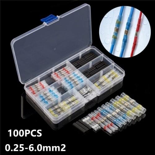 100Pcs Assorted Heat Shrink Connectors Electrical Wire Connector Solder Sleeves Waterproof Fast Butt Terminals Shrinking Tube