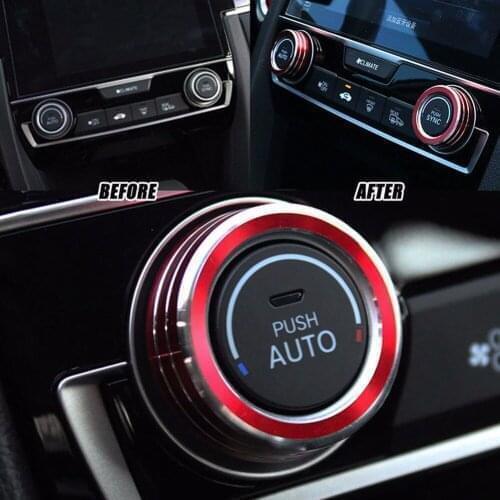 2Pc/Set Replacement AC Climate Control Ring Knob Trim Anti-rust Cover On Button For Honda Civic 2016 - 2018 Red Aluminum #271091