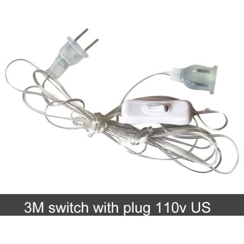 3m Switch 8 Mode Control Plug Fairy Lights Plug In 3m Extension EU/US Plug for Christmas Room Decoration Lights Outdoor Decor