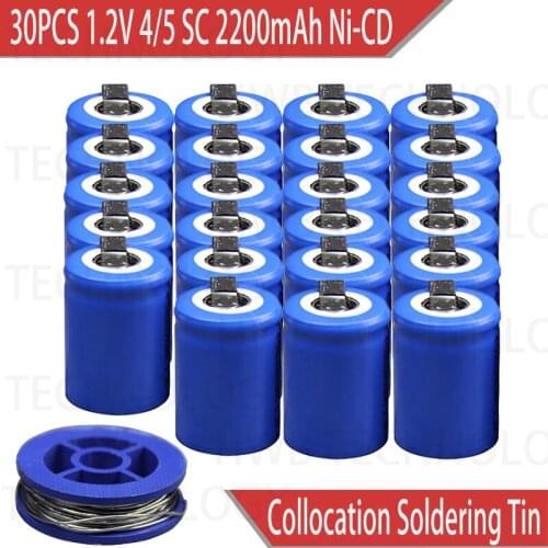 30PCS/lot Ni-Cd 1.2V 2200mAh 4/5 SubC Sub 4/5SC Rechargeable Battery with Tab - Blue Power tools battery