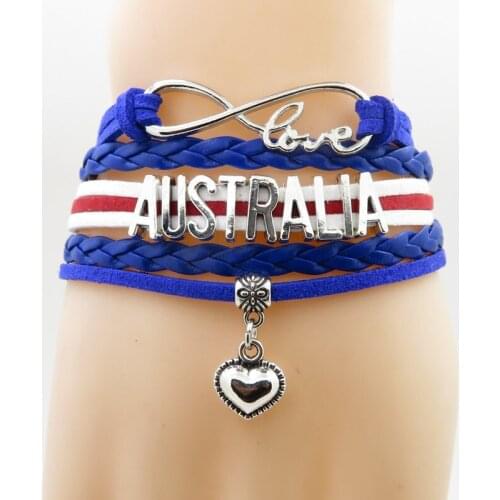 Infinity love Australia Bracelet heart Charm love my motherland Australia Flag jewelry bracelets & bangles for woman and man