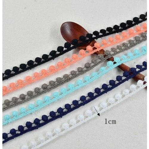 Free shipping 10 Meters Cotton Colorful Lace Trim Water Soluble Embroidery Cotton Lace DIY Lace Fabric Clothing Accessories 1CM