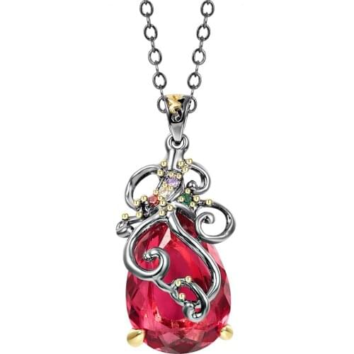 New Women Fashion Long Chain Pendant Necklace Big Fuchsia Zircon Valentine Wedding Jewelry Female Girls Drop Shipping