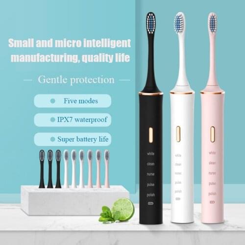 Sonic Electric Toothbrush IPX7 Waterproof Smart Quick Charge 5 Modes For Adults Cleaning Teeth Rechargeable Replacement Heads