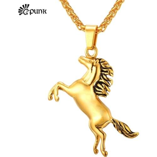 G Punk Fashion Horse Pendant Necklace yellow Gold color 316L Stainless Steel High Quality Unisex Necklace P1809G