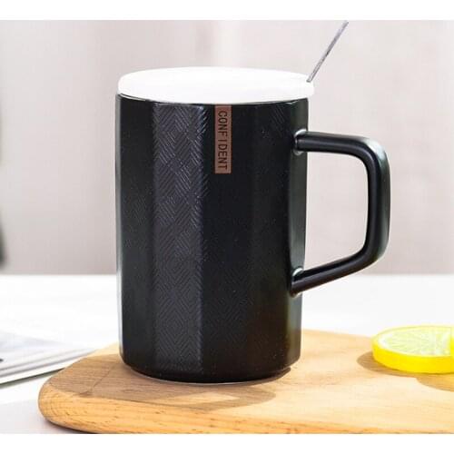 Hot sale Creative Mug with Spoon with lid 450ml coffee cup heat-resistant ceramic Cup Travel mugs Household office Drinkware