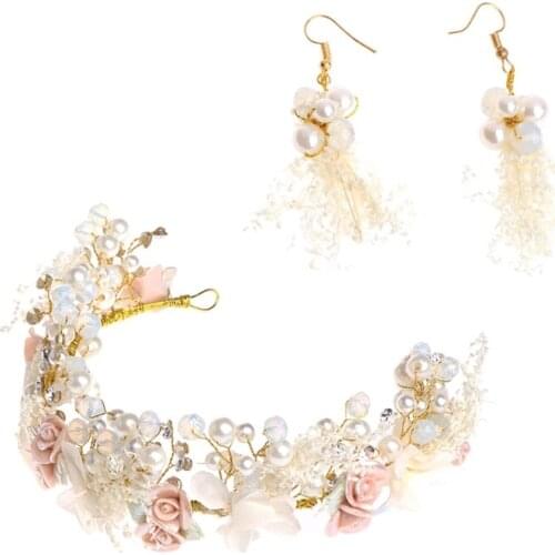 Exquisite 1 Set Bride Head Band Earrings Flower Wedding Headwear Jewelry Hair Accessories