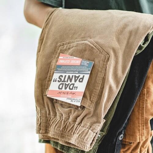 Brown Corduroy Pants Men Solid Harajuku Straight Pant Cargo Vintage Casual Streetwear Trouser Safari Bottoms