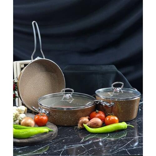 Togo 5 Parts Metal Handle Granite Cookware Set Cappucino Color