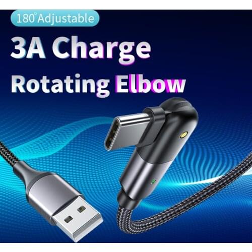 Elbow Charging Cable 180 Degree Rotating Mobile Phone Data Cables 3A Fast Charge With LED Indicator Micro Type-c Wire 1.2m 2m
