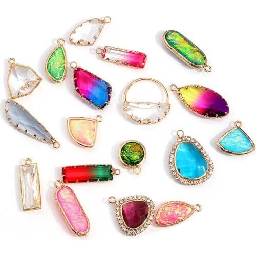 Crystal Glass Fashion Pendant Gradient Geometric Crystal Glass Pendant For Jewelry DIY Necklace Bracelet Earrings Accessories