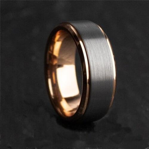 FDLK 8mm Mens Rose Gold Stainless Steel Ring Silver Color Surface High Polished Wedding Band for Mens Ring Size 6-13