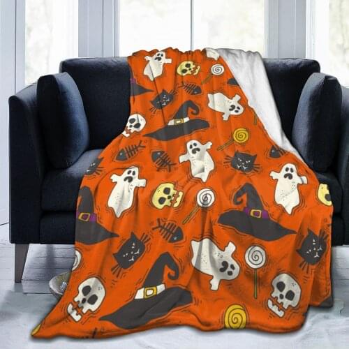 Soft Warm Flannel Blanket Halloween Ghost Hats Travel Portable Winter Throw Thin Bed Sofa Blanket