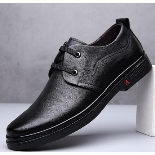 New Men Genuine Leather Casual Shoes Spring Autumn Fashion Dress Shoes Lace-up Leisure Flat Derby Shoes Comfortable Loafers